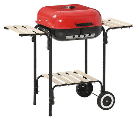 Outdoor Camping 18in Portable Charcoal Grill With Two Side Tables and Wheels Rectangular