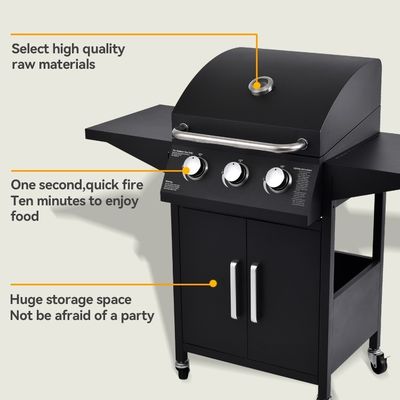 Propane Gas BBQ Grill with 3 Burners and Two Foldable Shelves 26.8kg Outdoor Product