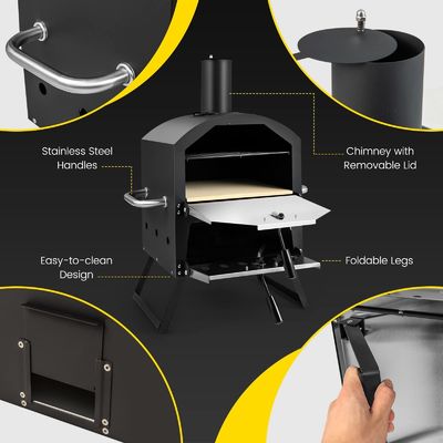 Waterproof Cover Included 2-Layer Wood Fired Pizza Oven with 30*30*1.0cm Pizza Stone