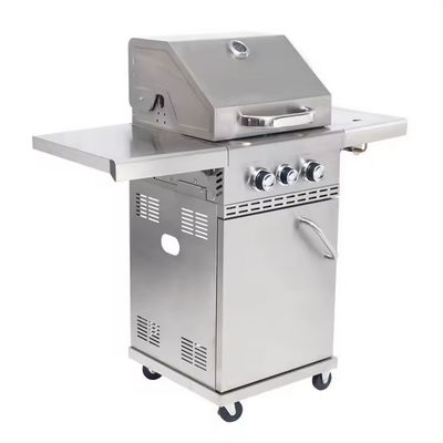 Black Large Capacity Stainless Steel Grills Trolly Barbecue with Gas Side Burner