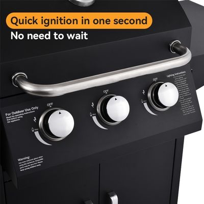 Indoor and Outdoor Multi-Stage Regulation 3 Burner Black Commercial Gas Bbq Grill Machine