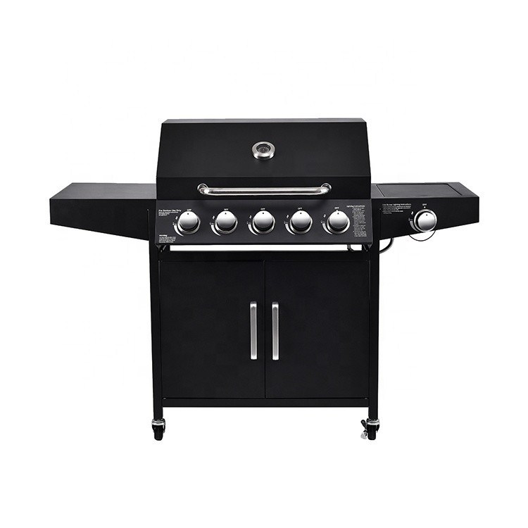 141*55*109 cm Garden 304 Ss 10000Btu 5 Burner Gas Smoke Grill Machine With Side Burner